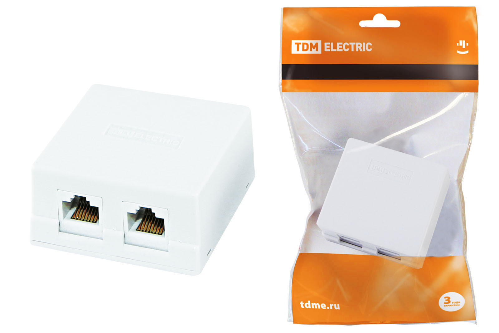 Розетка RJ-45+RJ-45 открытый монтаж категория 5, механизм в сборе, белый, TDM (SQ1809-0004)