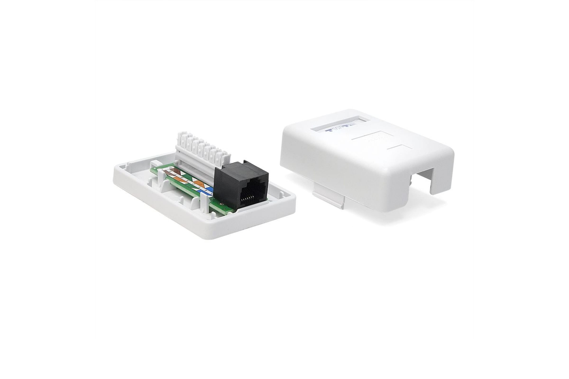 

Розетка RJ-45 открытый монтаж категория 6, механизм в сборе, белый, TWT (TWT-SM1-45/6-WH)