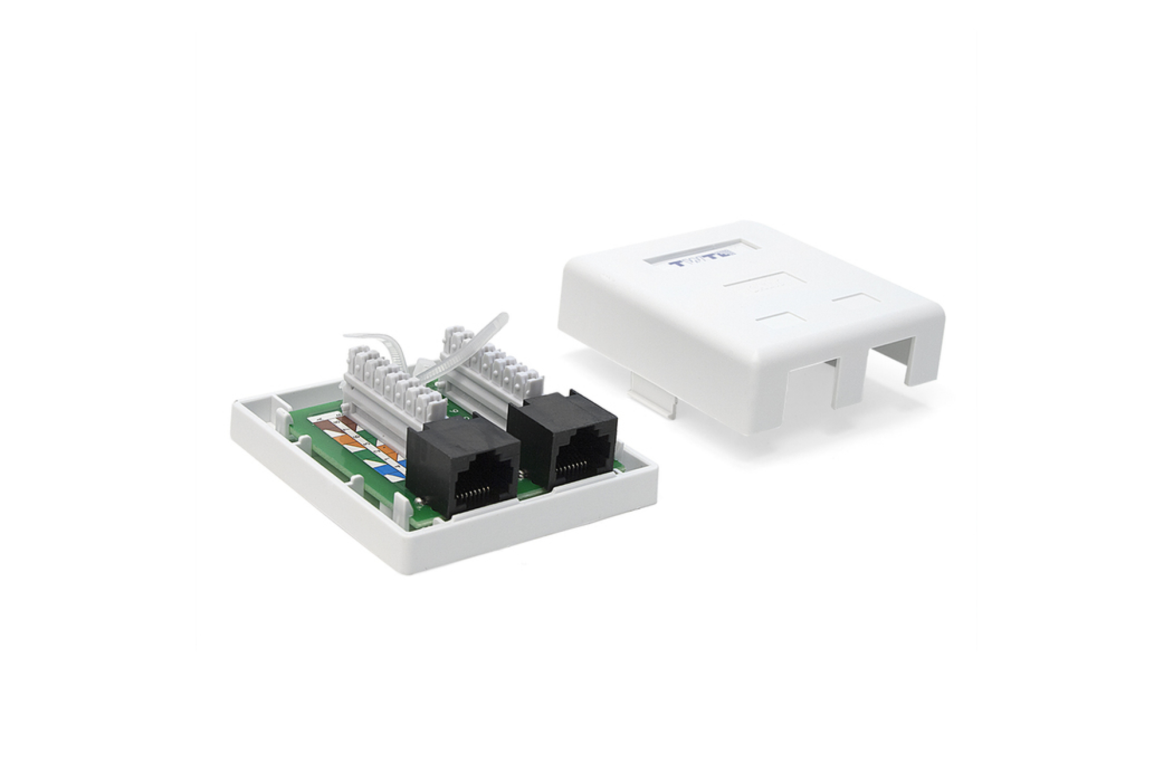 Розетка RJ-45 открытый монтаж категория 6, механизм в сборе, белый, TWT (TWT-SM2-4545/6-WH)