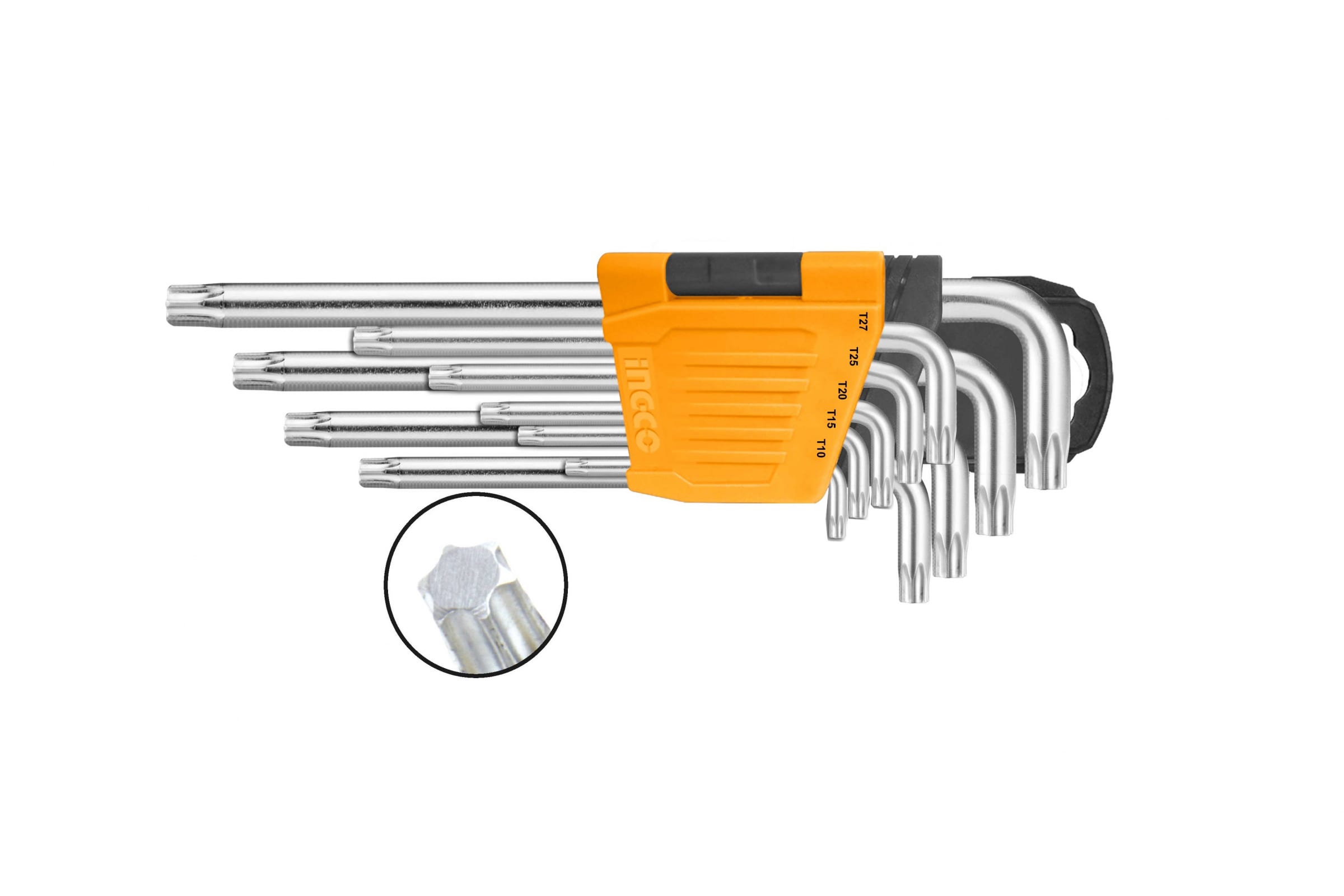 

Набор ключей Torx, CrV, ключи: имбусовые - 9шт., пластиковый держатель, INGCO INDUSTRIAL (HHK13091)