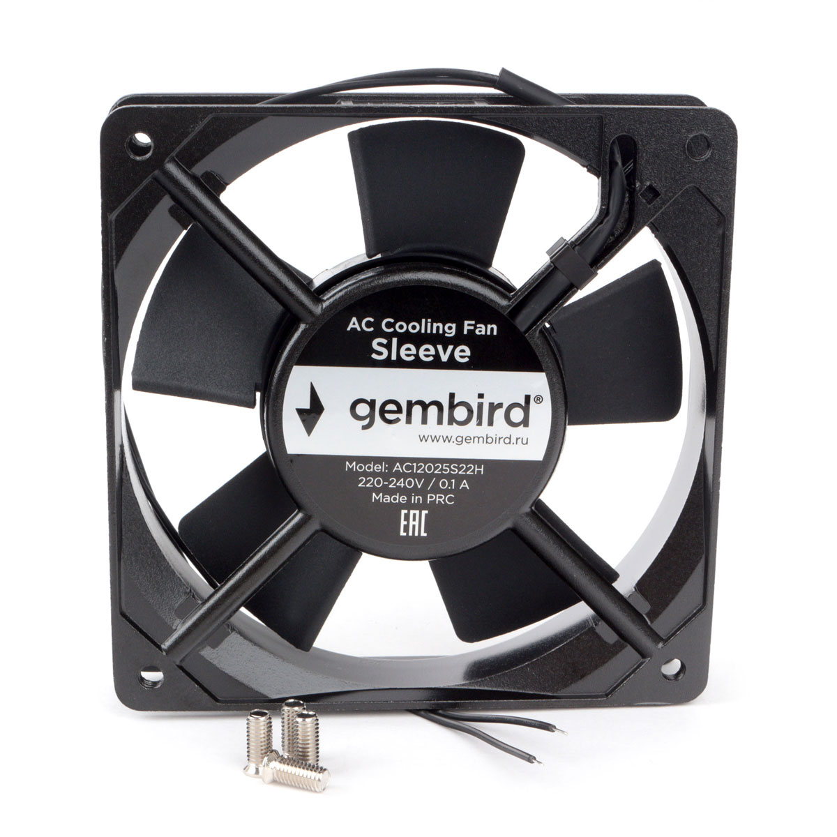 Вентилятор Gembird, 120x120x25, 220 В, черный (AC12025S22H)