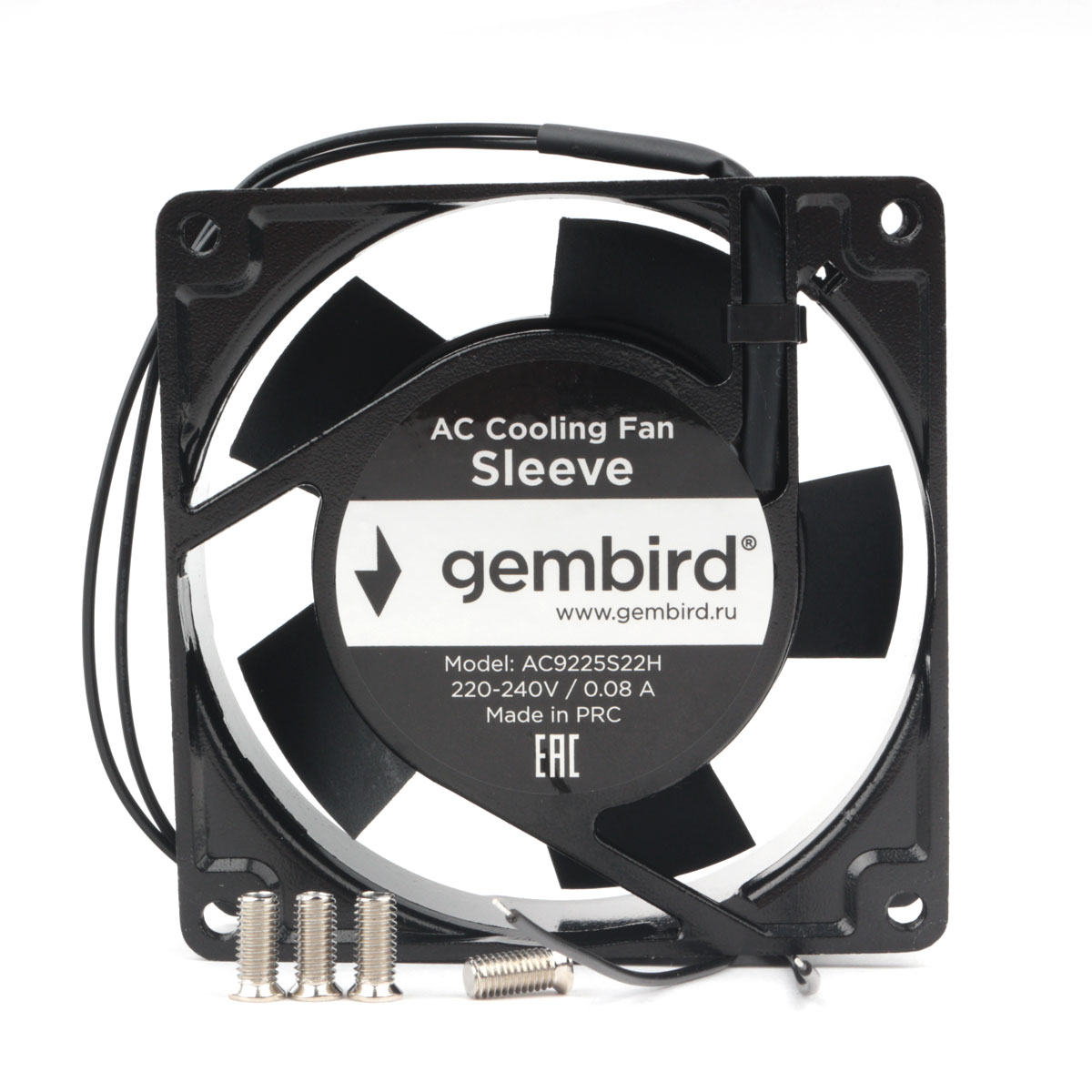 Вентилятор Gembird, 92x92x25, 220 В, черный (AC9225S22H)