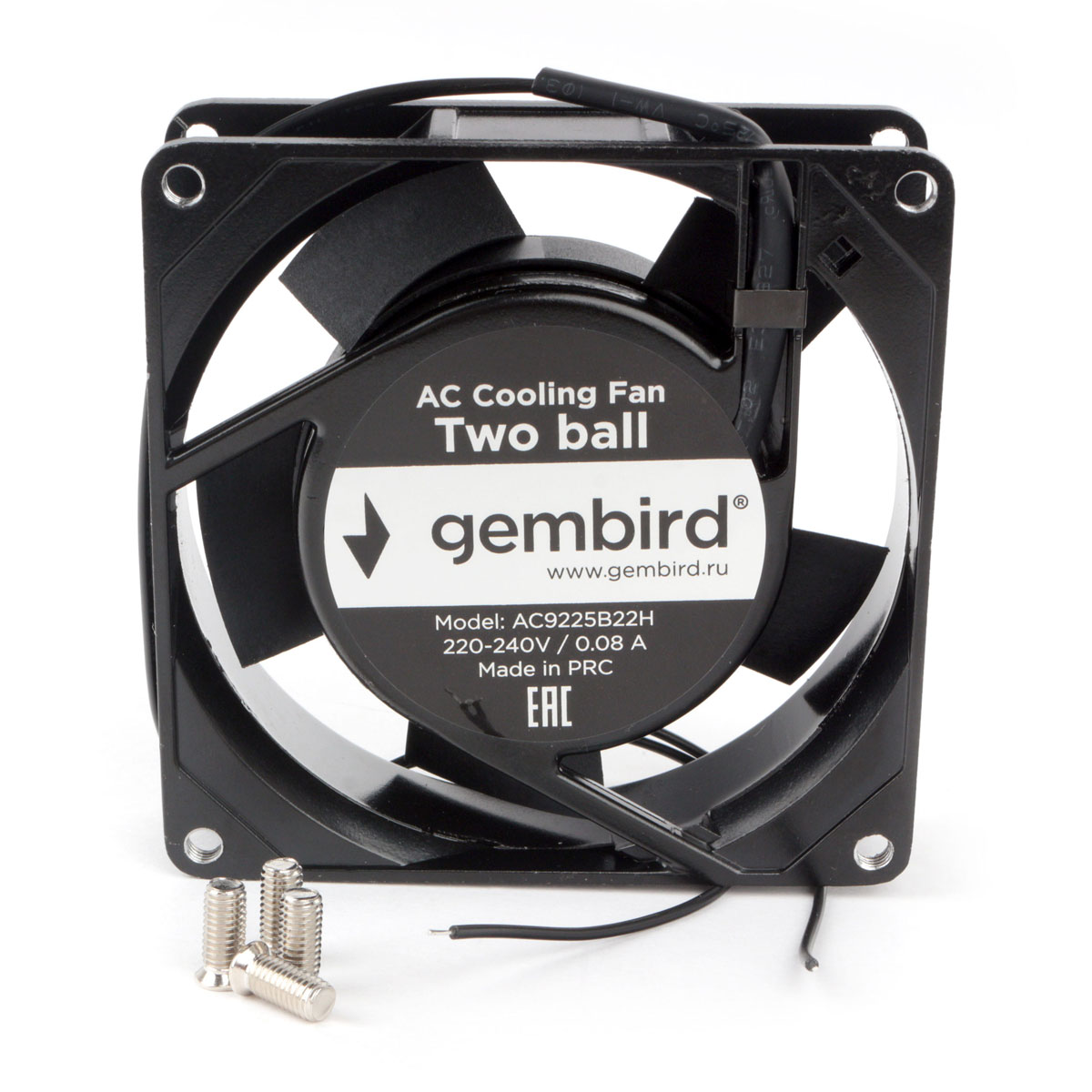 Вентилятор Gembird, 92x92x25мм, 220 В, черный (AC9225B22H)
