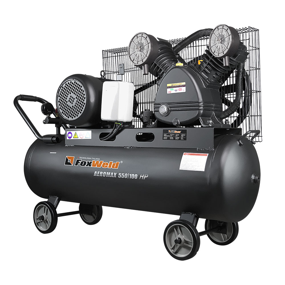 

Компрессор воздушный Foxweld AEROMAX 550/100 HP, 4 кВт, 9.87 атм, 550л/мин, 380В, 100 л, масляный, электрический, поршневой, ременной (7069), AEROMAX 550/100 HP