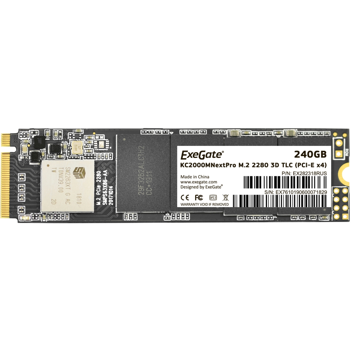 Твердотельный накопитель (SSD) Exegate 240Gb NextPro KC2000TP240, 2280, M.2, NVMe (EX282318RUS) - фото 1