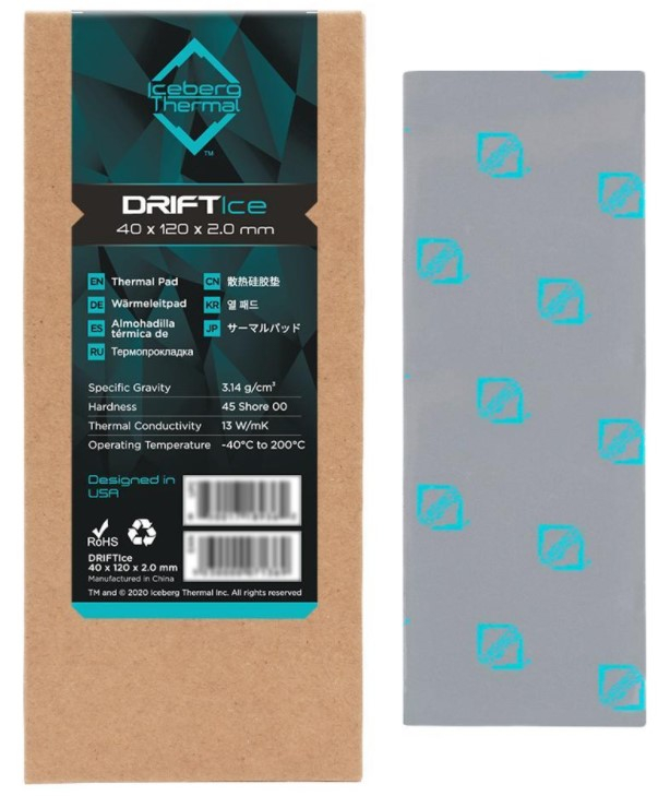

Термопрокладка Iceberg Thermal DriftICE, 13 Вт/м·К, коробка, 40x120x2,0 mm, серый (DRIFTICE20-B0A), DriftICE