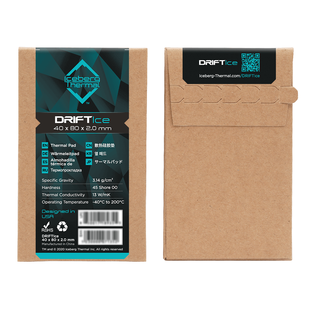 

Термопрокладка Iceberg Thermal DriftICE, 13 Вт/м·К, коробка, 40x80x2,0 mm, серый (DRIFTICE20-A0A), DriftICE