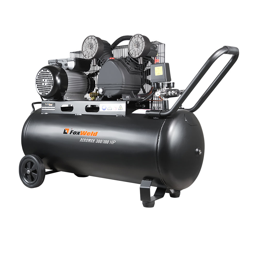 

Компрессор воздушный Foxweld AEROMAX 380/100 HP, 2.2 кВт, 9.87 атм, 380л/мин, 220В, 100 л, масляный, электрический, поршневой, ременной (7068), AEROMAX 380/100 HP