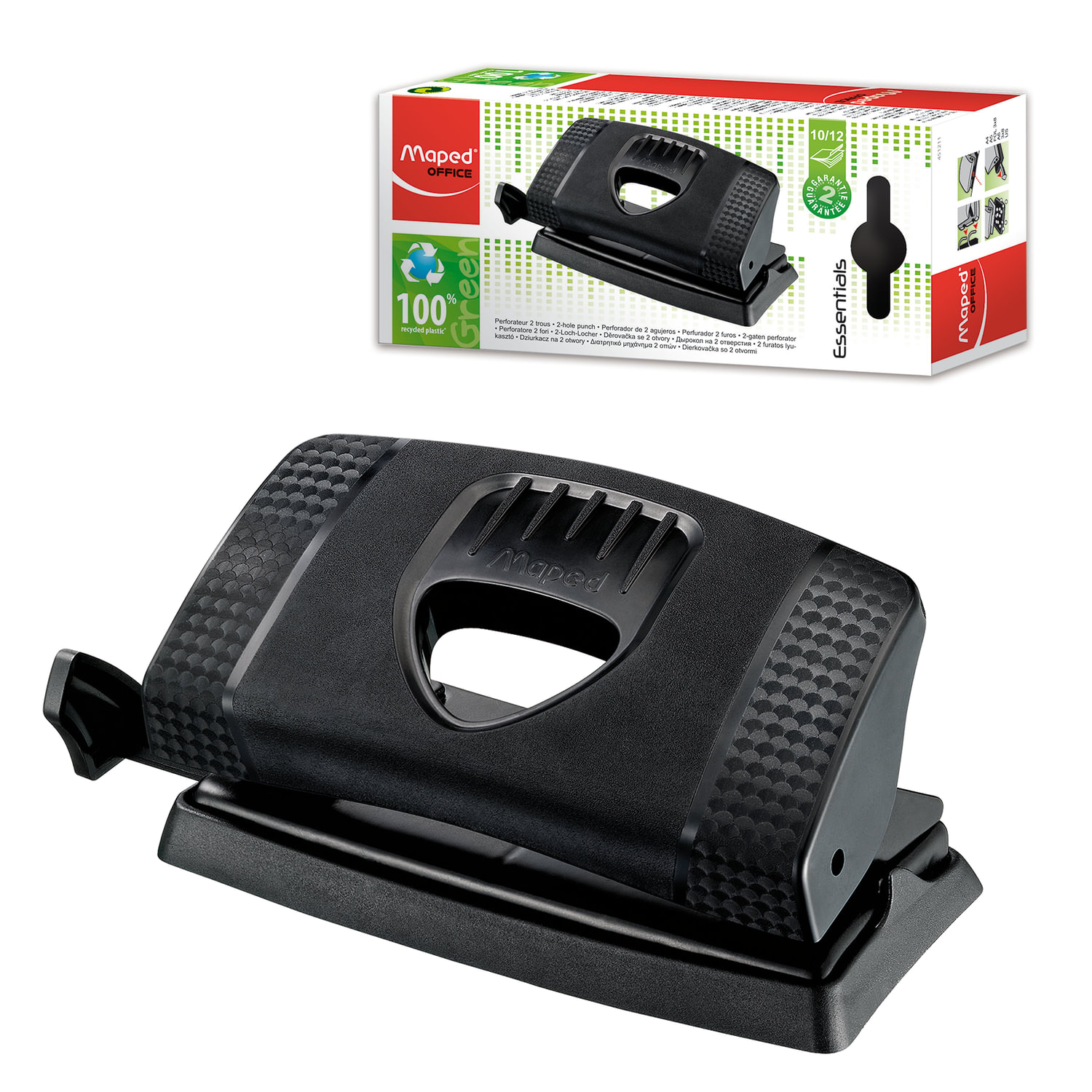

Дырокол 12 листов, 2 отверстия 5.5мм, линейка, черный, MAPED Essentials Green (451211), нет данных