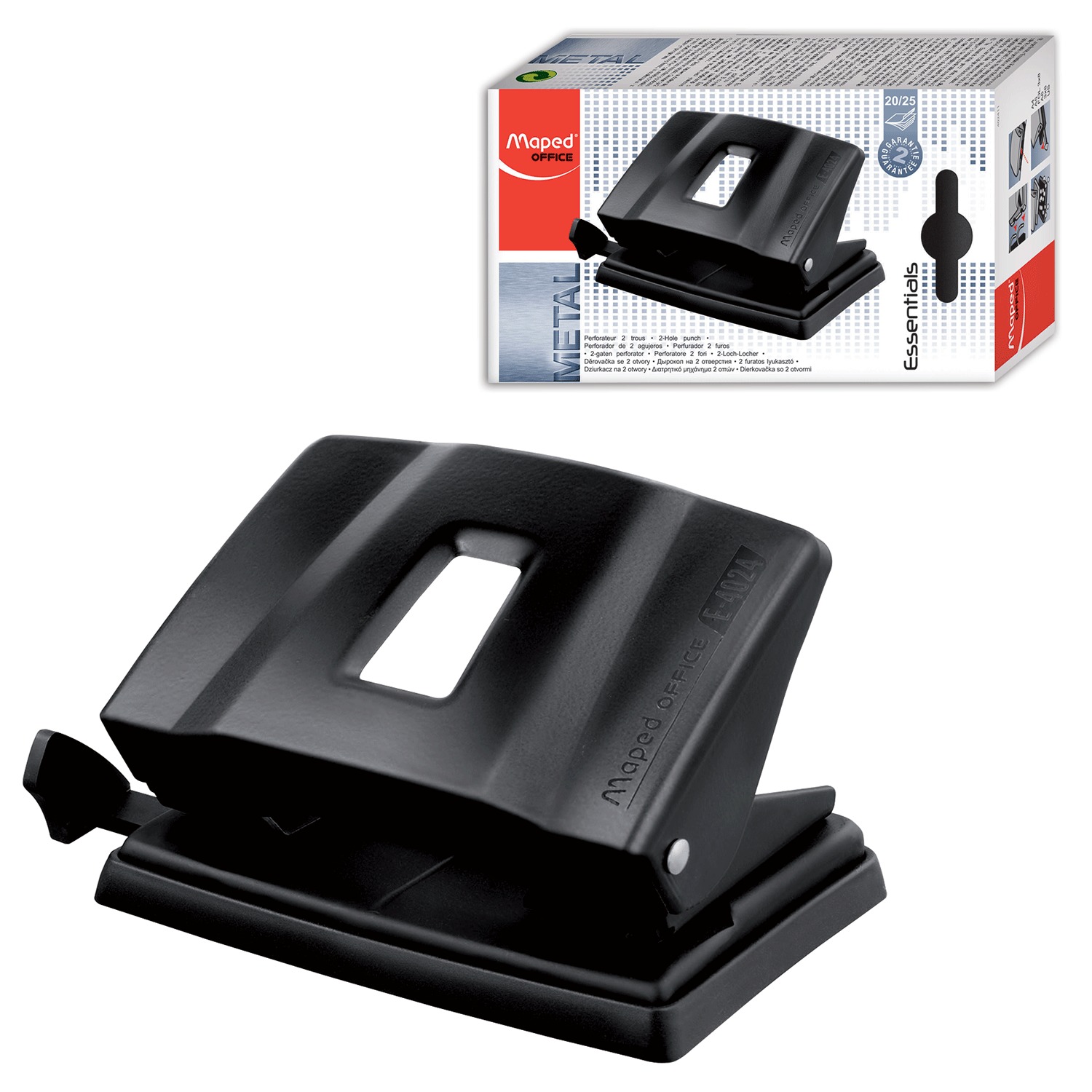 

Дырокол 25 листов, 2 отверстия 5.5мм, линейка, черный, MAPED Essentials Metal (402411), нет данных
