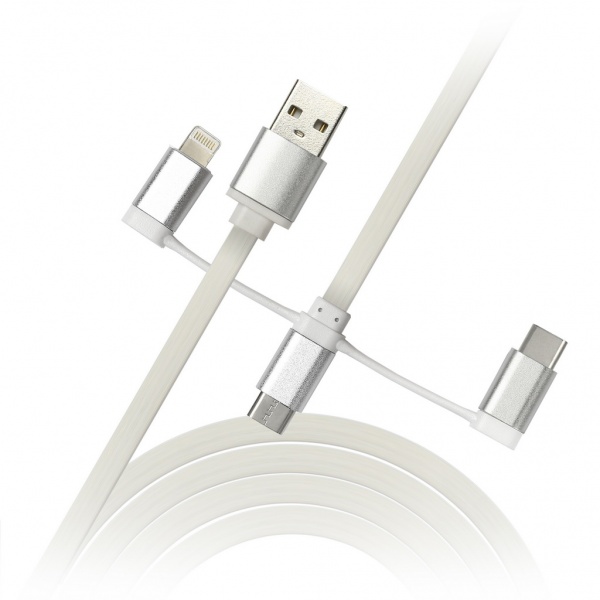 

Кабель USB 2.0(Am)-2xLightning 8-pin(m)+USB Type-C(m)+Micro USB 2.0(Bm), плоский, 1.2м, белый Smartbuy (iK-312 White), 0
