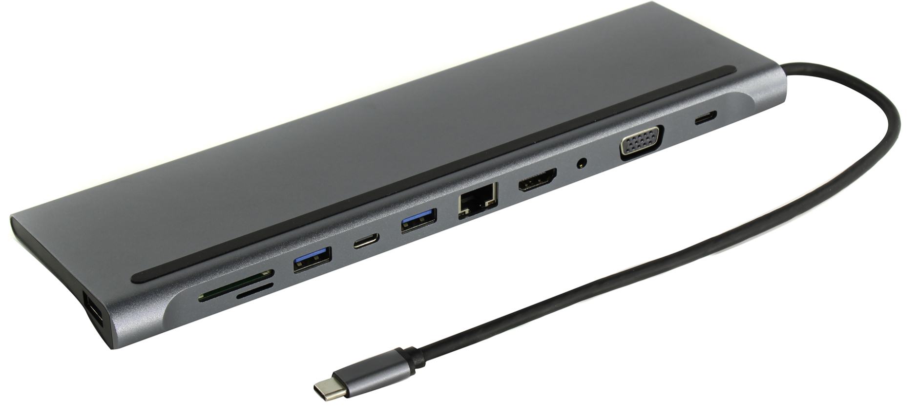 Док-станция KS-is USB-C 11-in-1, USB Type-C - HDMI(F), VGA(F), Audio, LAN, CR, 2xUSB 3.0, 2xUSB Type-C, темно-серый (KS-474)