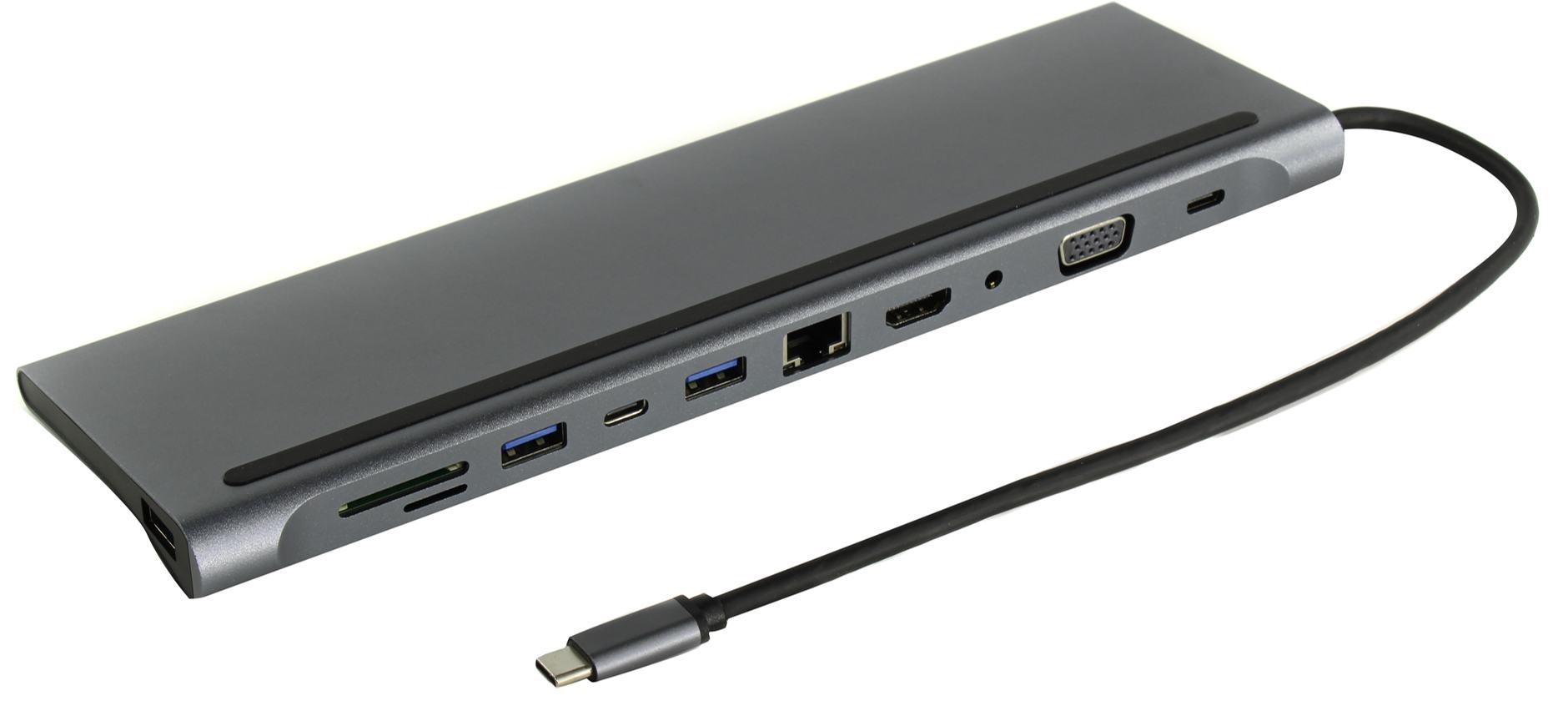 

Док-станция KS-is USB-C 11-in-1, USB Type-C - HDMI(F), VGA(F), Audio, LAN, CR, 2xUSB 3.0, 2xUSB Type-C, темно-серый (KS-474), USB-C 11-in-1