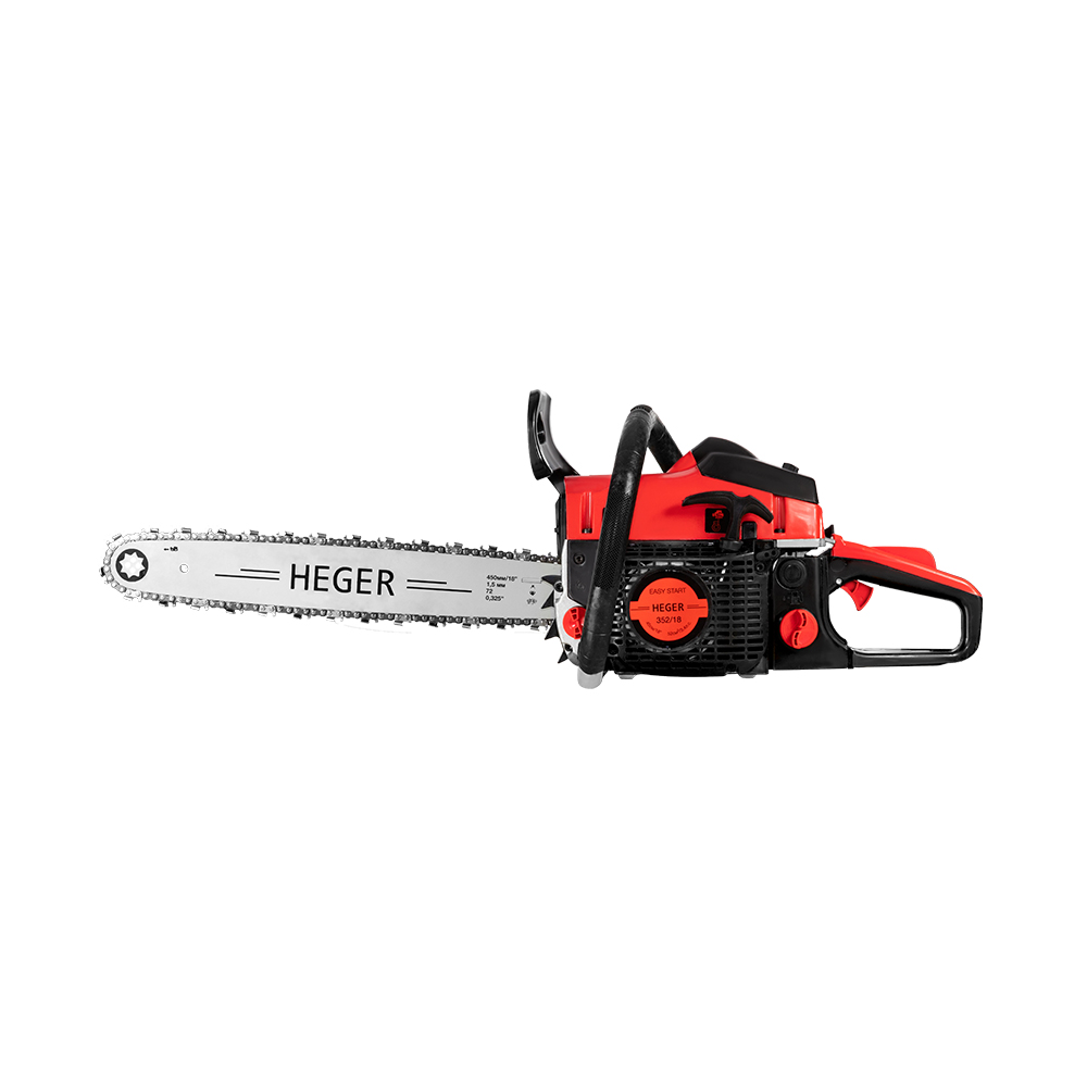 

Бензопила FoxWeld HEGER 352/18, 2.5Вт, 3.4 л.с., бензиновая, шина 45см, шаг 0.325 дюйма, емкость топливного бака 550мл (7220), HEGER 352/18