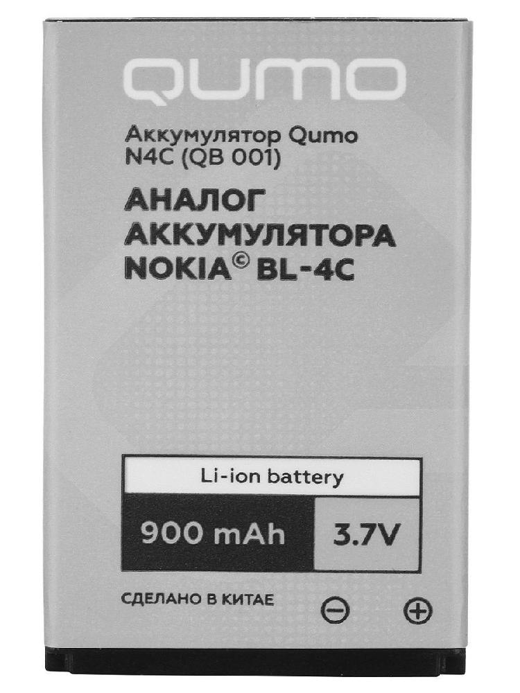 Аккумулятор Qumo N4C (QB 001)/BL-4C для Nokia 1202/1203/1265/1325/1506/1508/1661/1662/2220S/2228/ 2650/2652/2690/3108/3500c/3806/6066/ 6088/6100/6101/6102/6103/6125/6131/6136/6170/ 6260/6300/6301/6316S/7200/7270/7705/8208/C2-05/X2-00, Li-Ion, 900mAh, 3.7V (24518)