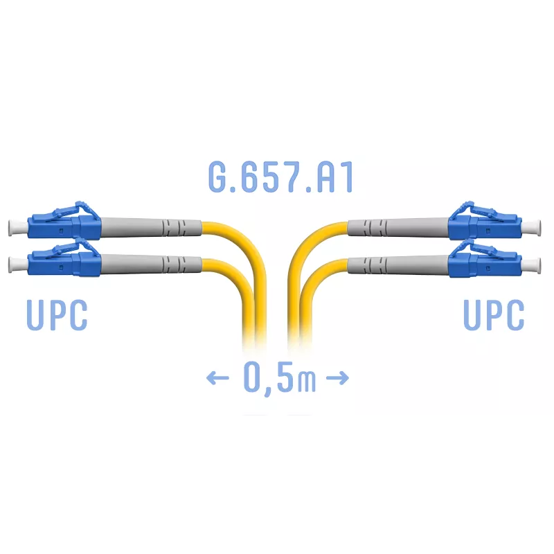 Патч-корд оптический SNR, LC/UPC-LC/UPC, одномодовый, 9/125, G.657.A1, двойной, 50 см, LSZH, желтый (SNR-PC-LC/UPC-DPX-A-0.5m)