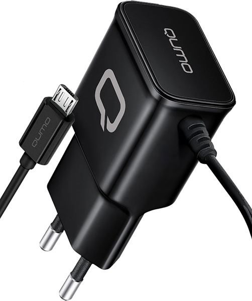 Сетевое зарядное устройство Qumo Energy (Charger 0024) 5W, microUSB, 2.1A, черный (30548), встроенный micro USB