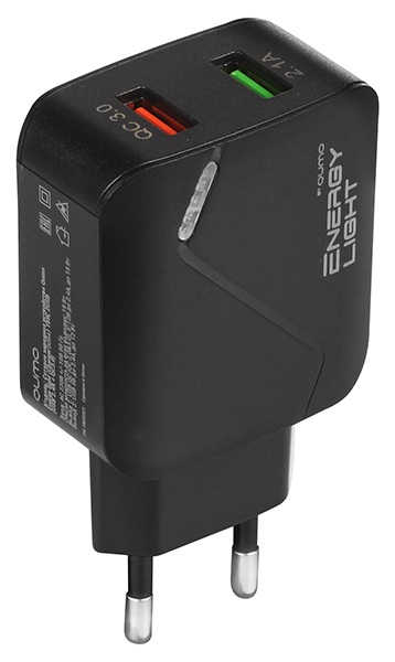 

Сетевое зарядное устройство Qumo Energy light (Charger 0054) 18W, 2USB, Quick Charge, 2.4A, черный (32848), Energy light (Charger 0054)