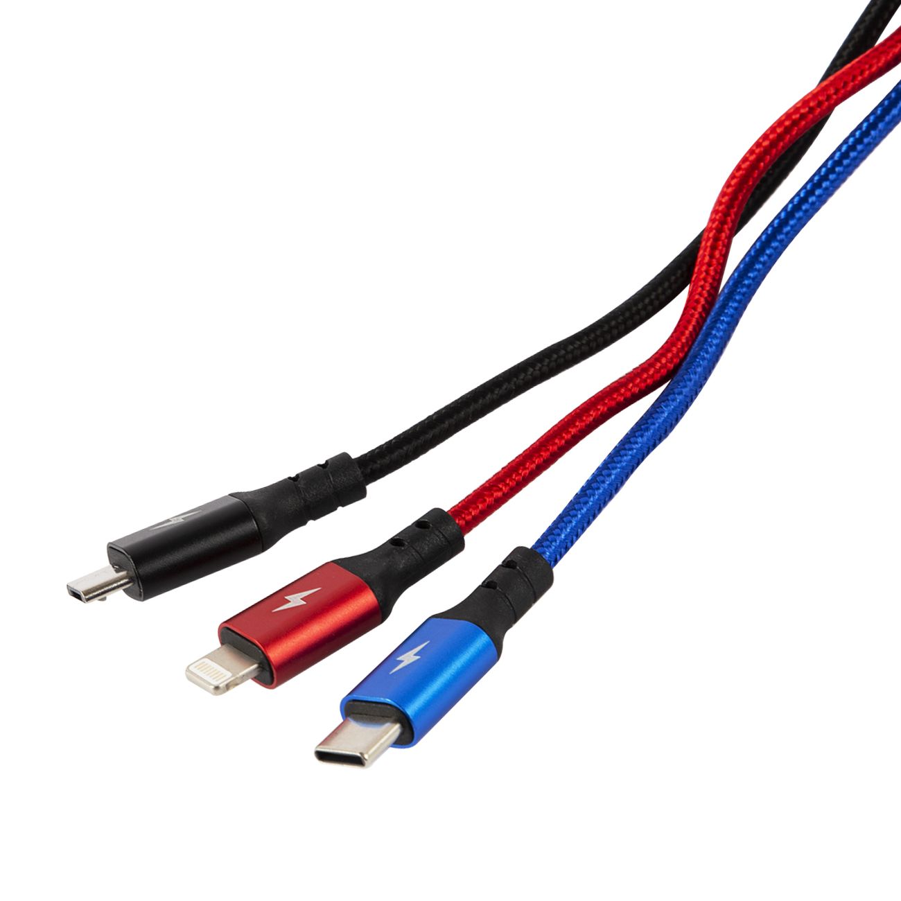 

Кабель USB Type-C-2xLightning 8-pin+USB Type-C+Micro USB, 6A быстрая зарядка, 1.2м, черный/синий/красный PAVAREAL (PA-DC02)
