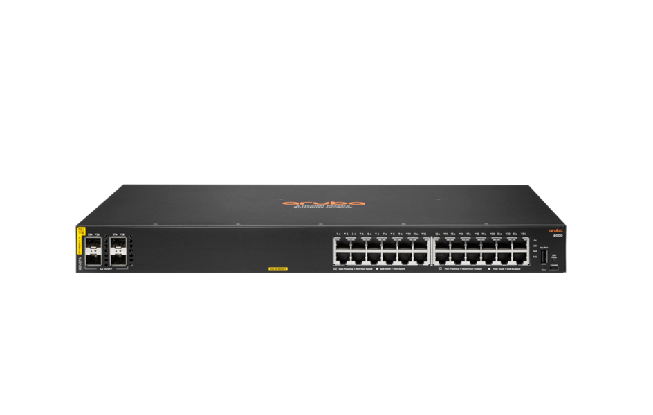 

Коммутатор HPE Aruba 6000 24G, управляемый, кол-во портов: 24x1 Гбит/с, кол-во SFP/uplink: SFP 4x1 Гбит/с, установка в стойку, PoE: 24x30Вт (макс. 370Вт) (R8N87A), Aruba 6000 24G