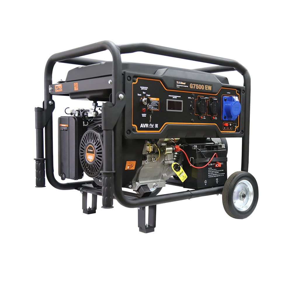 

Электрогенератор FoxWeld Expert G7500 EW, однофазный, -, бензиновый, 15 л.с., 6.5кВт, 2xEURO 16A + 1x220В 32A (7245), Expert G7500 EW