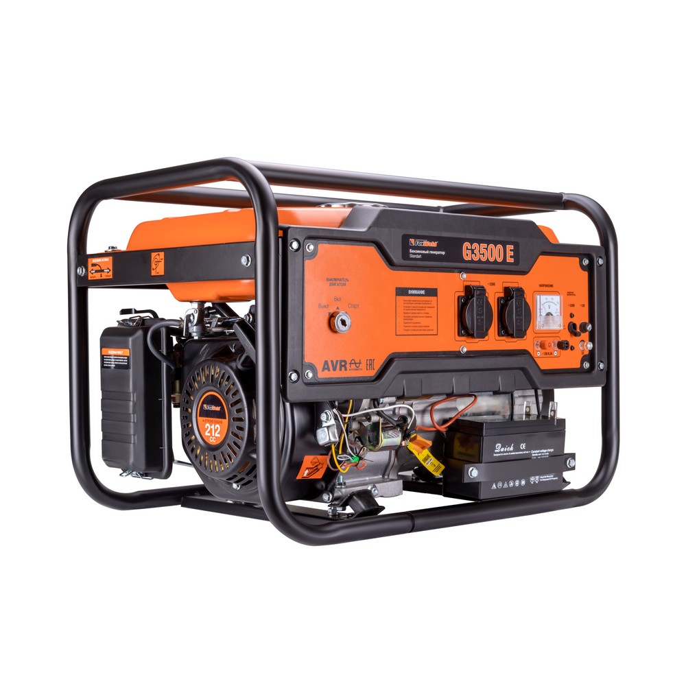 

Электрогенератор FoxWeld Standart G3500 E, однофазный, -, бензиновый, 7 л.с., 3кВт, 2xEURO 16A (7240), Standart G3500 E