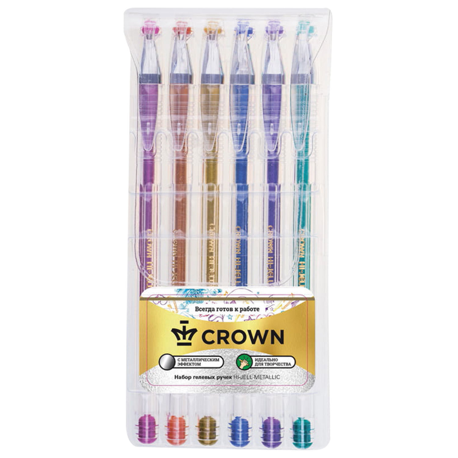 

Набор гелевых ручек Crown Hi-Jell Metallic, ассорти, 6шт., пластик, колпачок, пластик (HJR-500GSM/6)