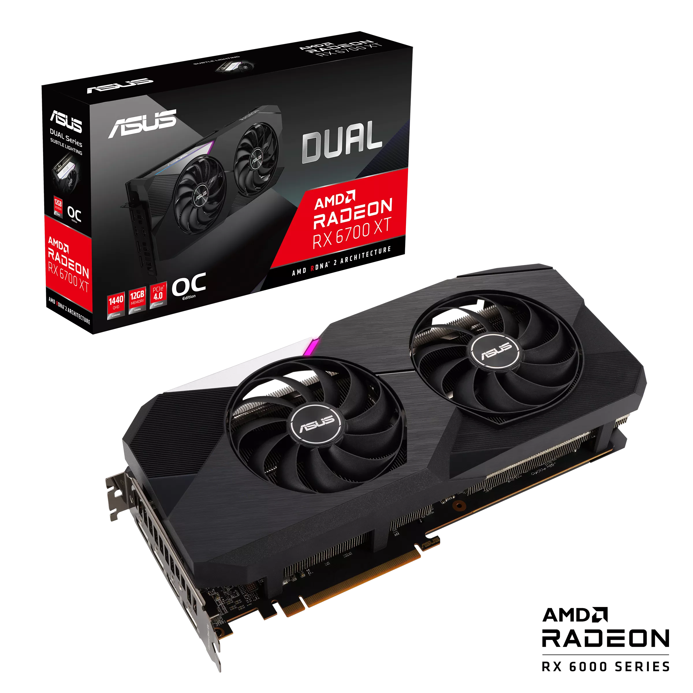 

Видеокарта ASUS AMD Radeon RX 6700 XT Dual OC, 12Gb DDR6, 192 бит, PCI-E, HDMI, 3DP, Retail (DUAL-RX6700XT-O12G), Dual OC