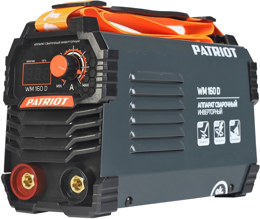 

Сварочный аппарат Patriot WM160D, MMA, инверторный, MMA (20А-160А), 140 В-240 В (605302016), WM160D