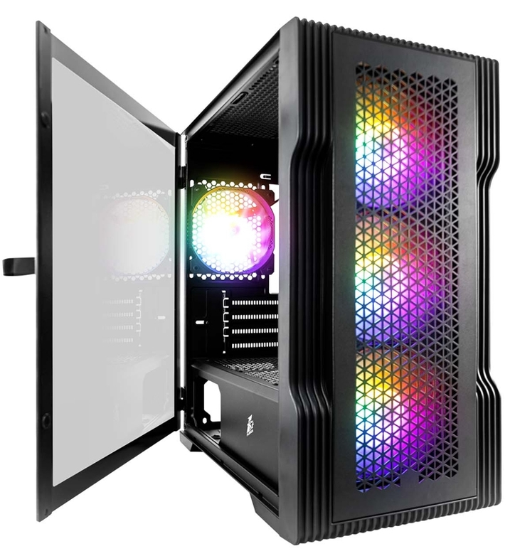 Корпус 1STPLAYER TRILOBITE T3, mATX, Mini-Tower, USB 3.0, RGB подсветка, черный, без БП (T3-BK-4F1)