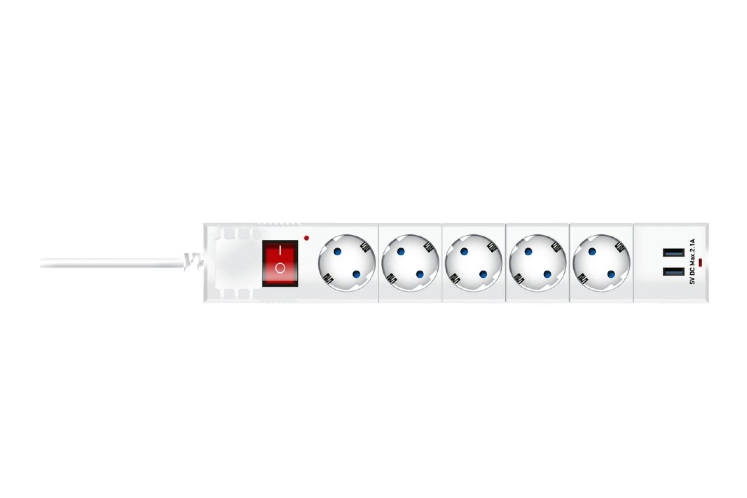 

Сетевой фильтр Duwi 32590 1, 5-розеток, 2xUSB, 1.5 м, белый (32590 1), 32590 1