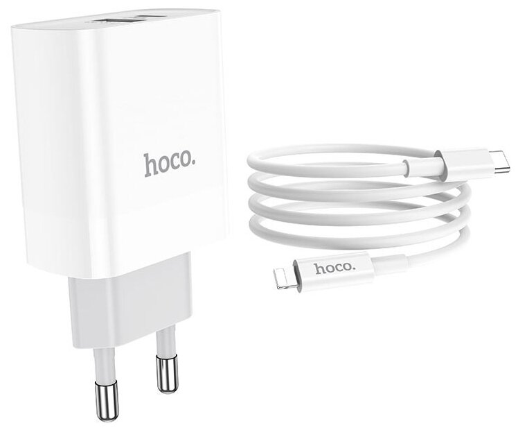 

Сетевое зарядное устройство Hoco C80A 20 Вт, USB, USB type-C, Quick Charge, PD, 3А, белый (6931474740526), USB Type-C - Lighting 8-pin, C80A