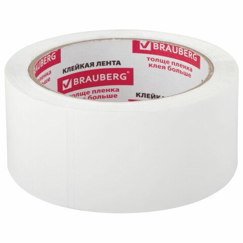 Клейкая лента упаковочная 48мм x 66м односторонняя, белый, 1шт., BRAUBERG (440158)