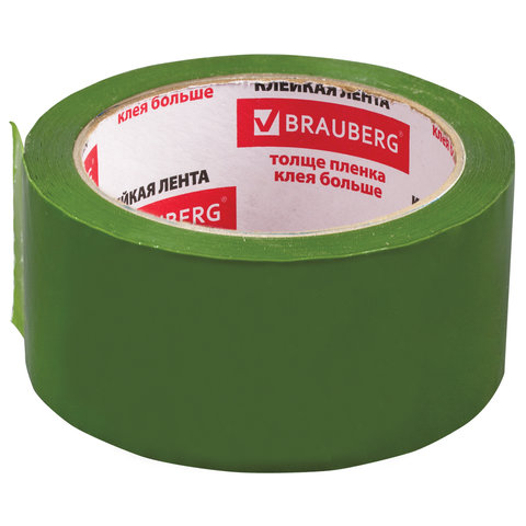 Клейкая лента упаковочная 48мм x 66м односторонняя, зеленый, 1шт., BRAUBERG (440073)