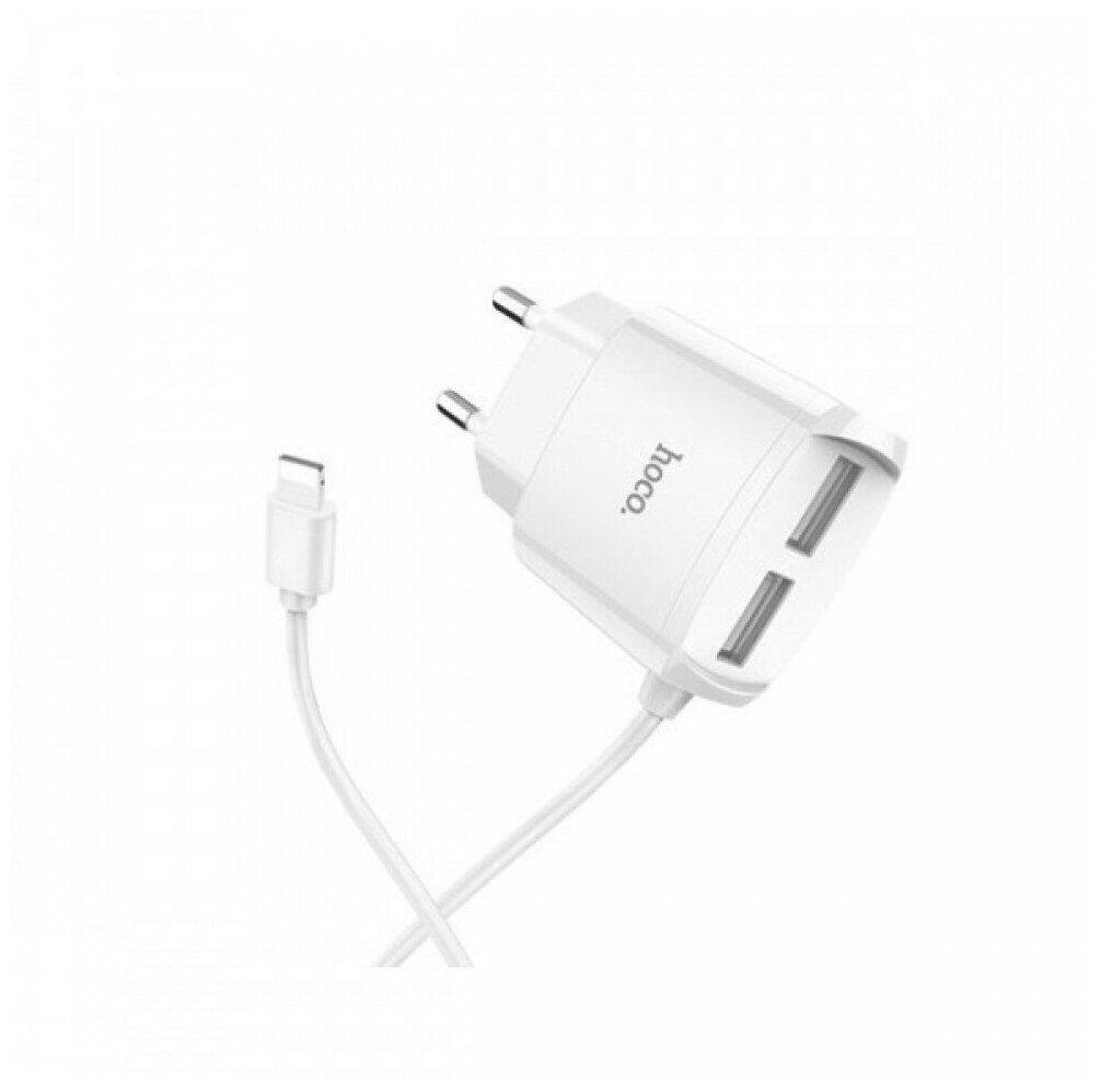 Сетевое зарядное устройство Hoco C59A 10W, 2USB, 1.2A, белый, кабель Lightning - фото 1