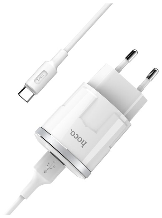 Сетевое зарядное устройство Hoco C37A 10W, 1USB, 2.4A, белый, кабель USB Type C - фото 1
