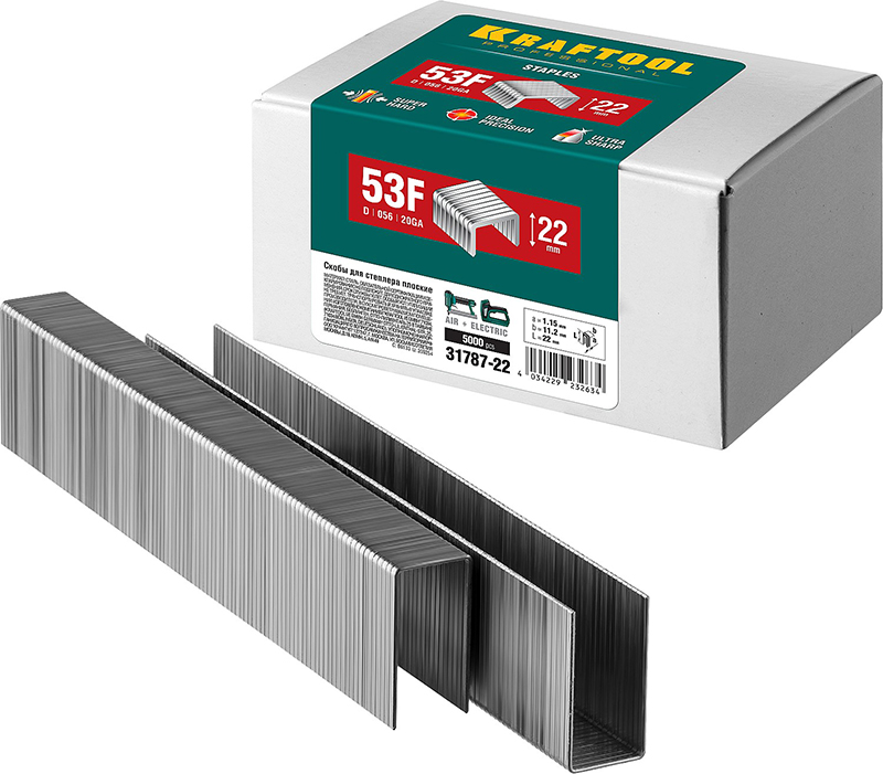 Скобы Kraftool, тип: 53F, 1.12 см x 2.2 см