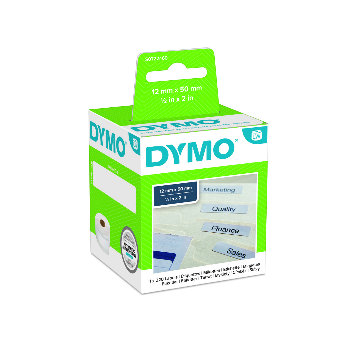 

Этикетка DYMO S0722460 LabelWriter, прямая термопечать, 12x50 мм., 220шт., бумага, самоклеящаяся (S0722460), S0722460