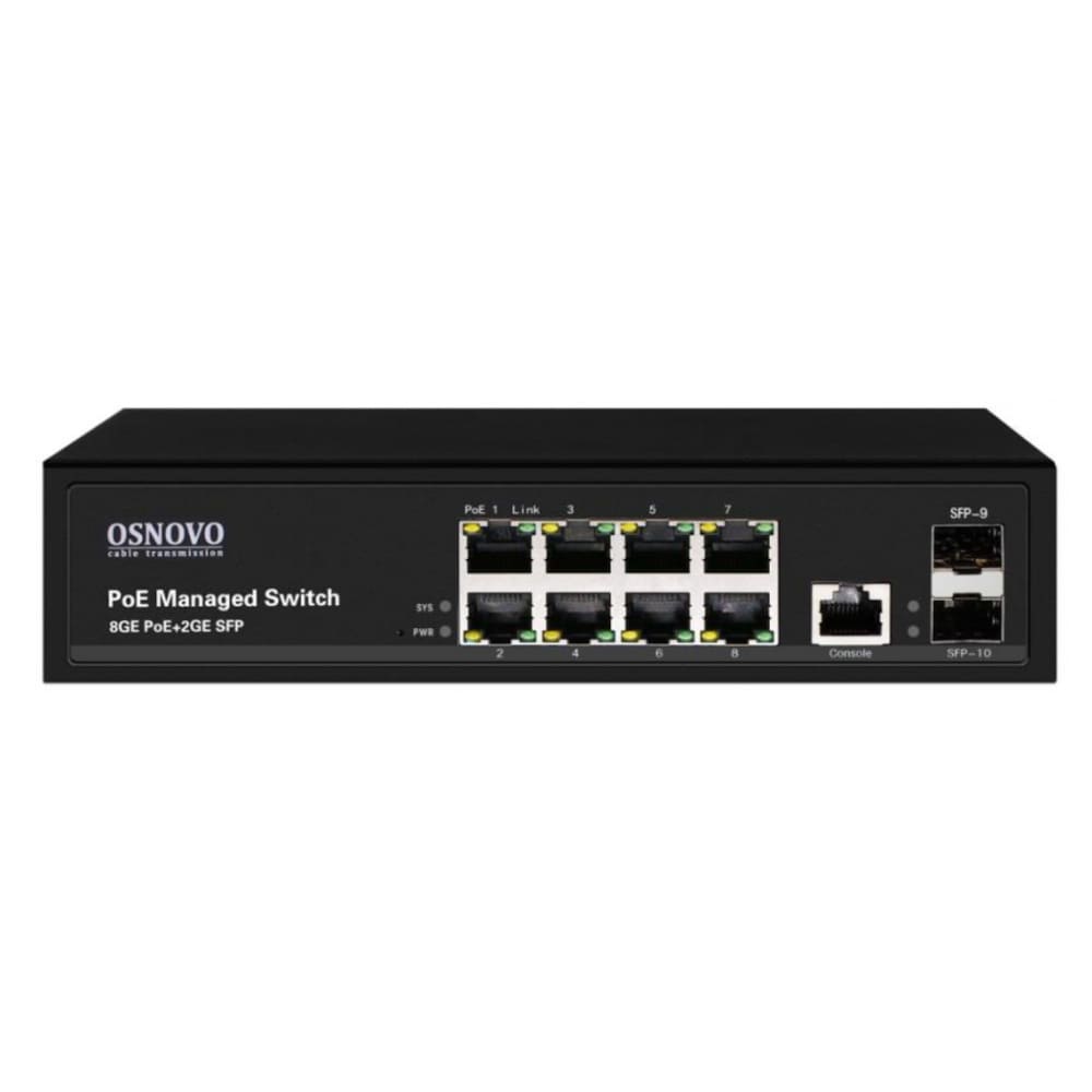

Коммутатор OSNOVO SW-80802(150W), кол-во портов: 8x1 Гбит/с, кол-во SFP/uplink: SFP 2x1 Гбит/с, PoE: 8x30Вт (макс. 150Вт) (SW-80802(150W)), SW-80802(150W)