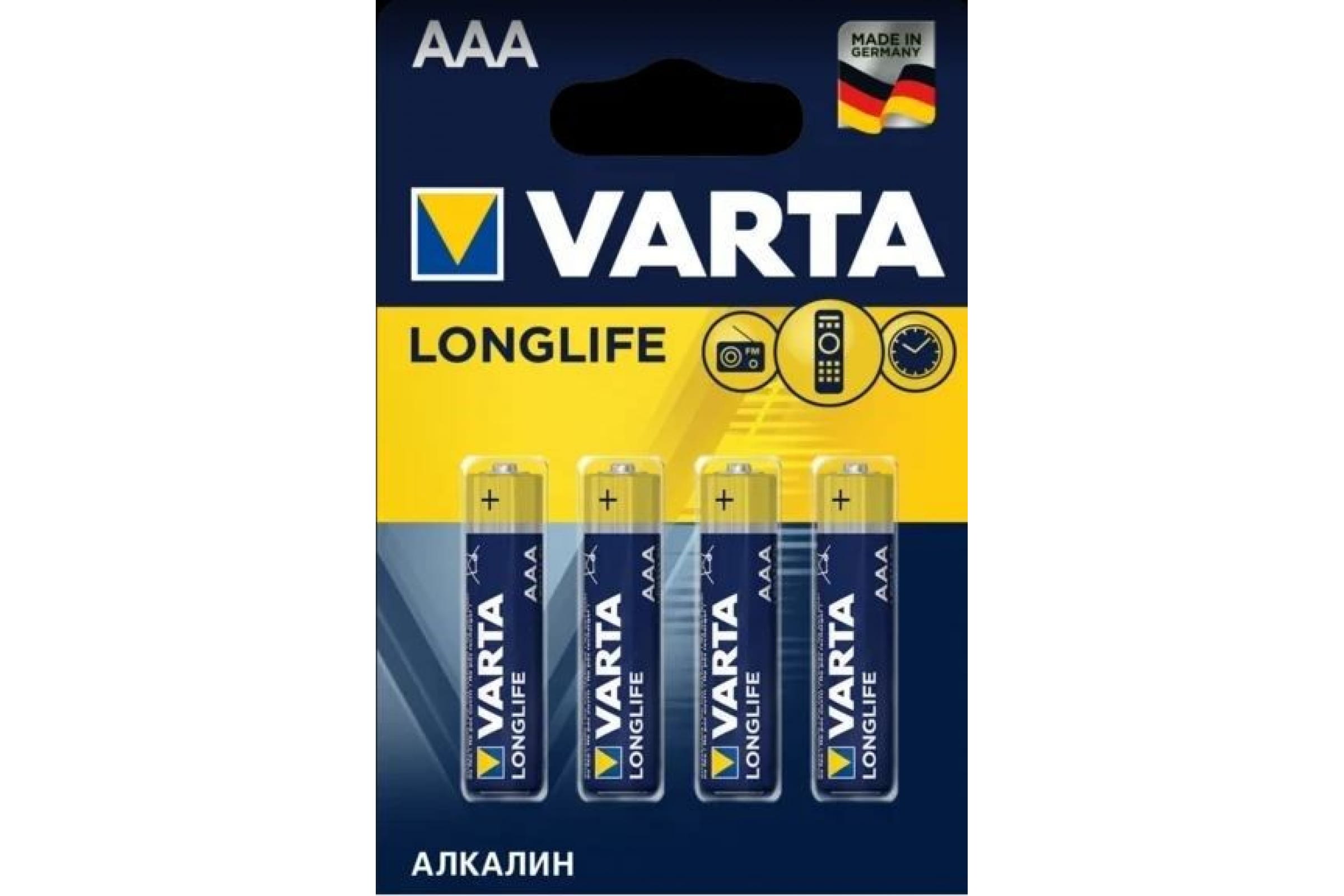 

Батарея Varta Longlife, AAA (LR03/24А), 1.5V, 4шт. (4103113414)