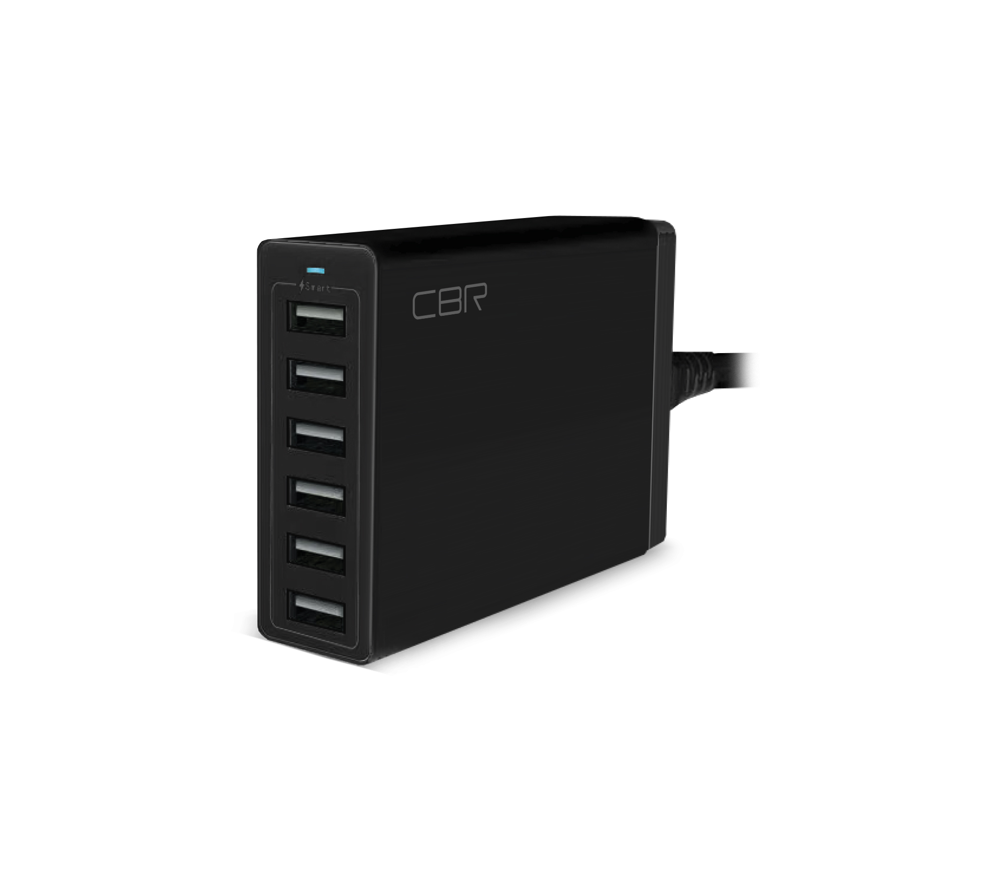 Сетевое зарядное устройство CBR Box 50W, 6USB, Quick Charge, 2.4A, черный (Box Black), сетевой кабель 1,6м