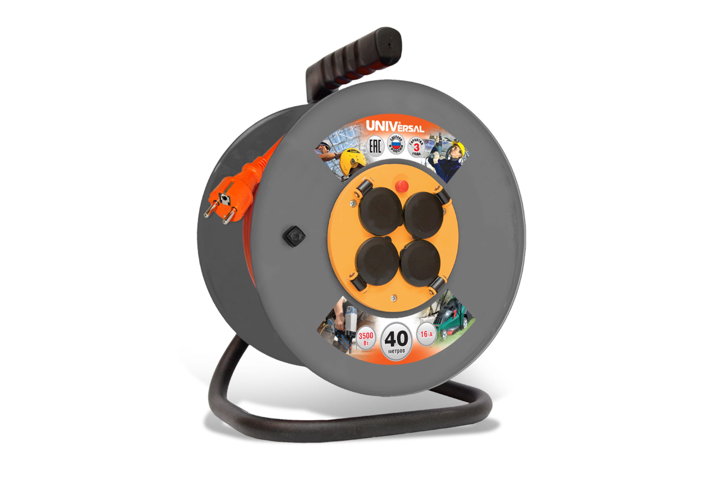 

Удлинитель на катушке UNIVersal ВЕМ-250, 4-розетки, 40м, черный/оранжевый (9634175), ВЕМ-250