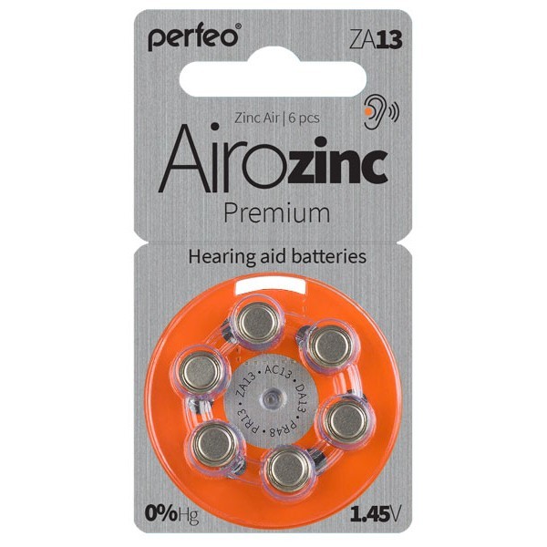 

Батарея Perfeo Airozinc Premium, ZA13, 1.45V, 6шт. (PF ZA13/6BL)