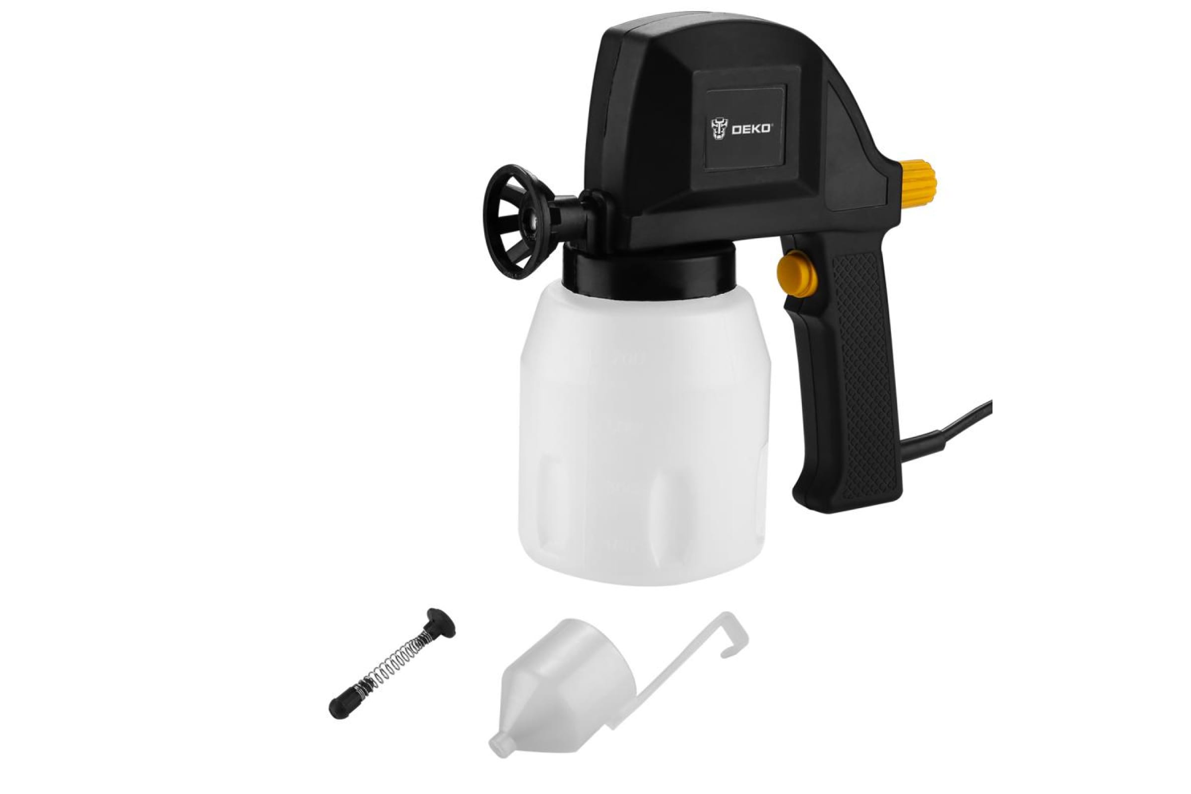 

Краскопульт DEKO DKSG150, сетевой, 150Вт, максимальный расход материала 0.15л/мин, объем бачка 700мл, 1.16кг (018-1108), DKSG150