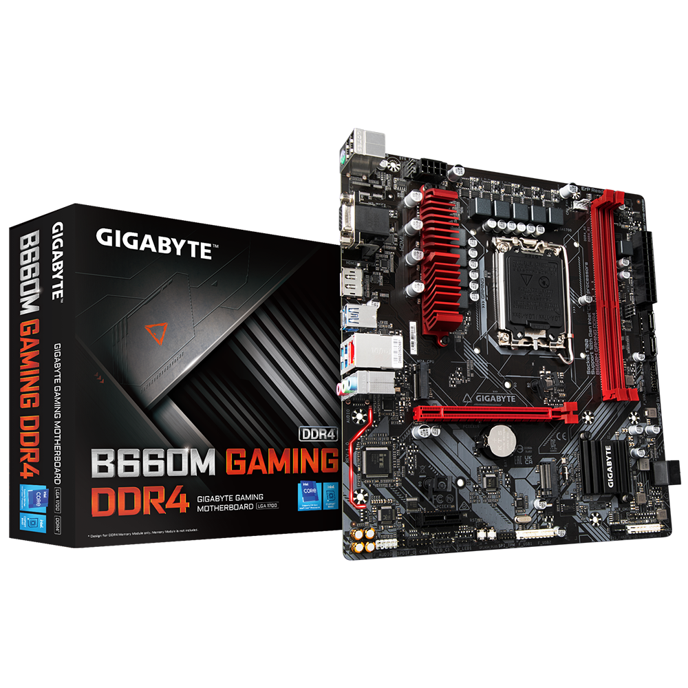 

Материнская плата GIGABYTE B660M GAMING DDR4, Socket1700, Intel B660, 2xDDR4, PCI-Ex16, 4SATA3, 7.1-ch, 2.5GLAN, 5 USB 3.2, 1 USB Type-C, VGA, HDMI, DP, mATX, Retail, B660M GAMING DDR4