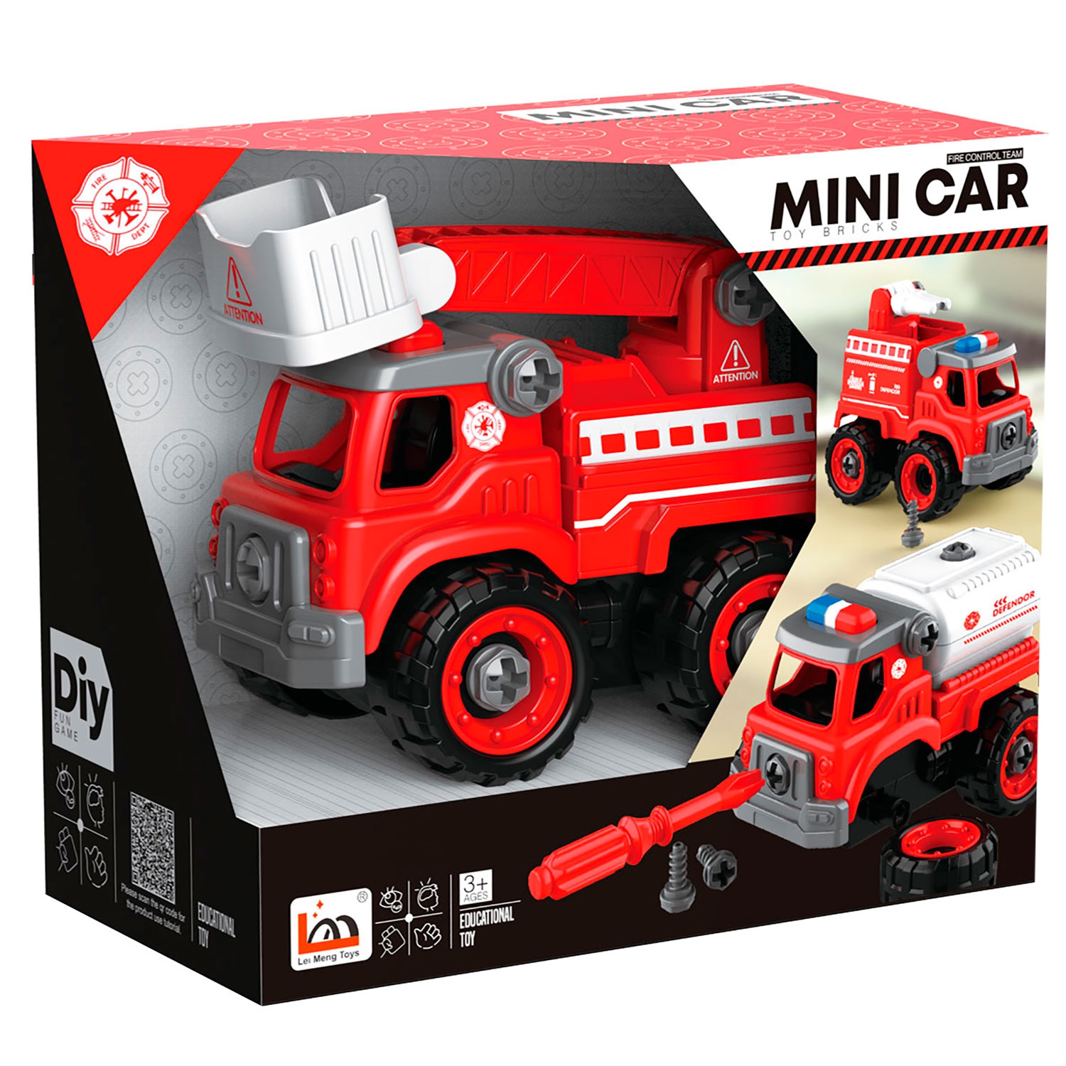 Игровой набор Lei Meng Техника пожарных: Автолестница, Автомобиль, Отвертка, красный (LM9034)