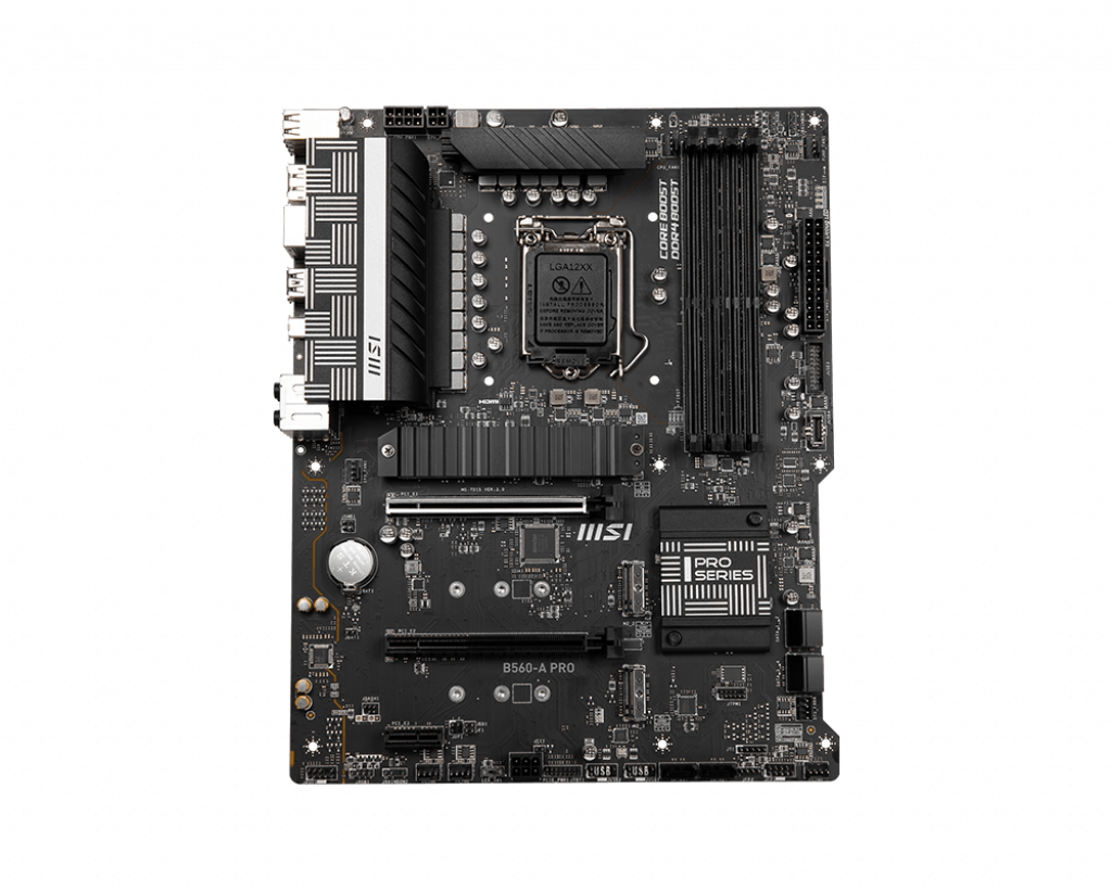 

Материнская плата MSI B560-A PRO, Socket1200, Intel B560, 4xDDR4, 2PCI-Ex16, 6SATA3, 7.1-ch, 2.5GLAN, 6 USB 3.2, 2 USB Type-C, HDMI, DP, ATX, Retail, B560-A PRO