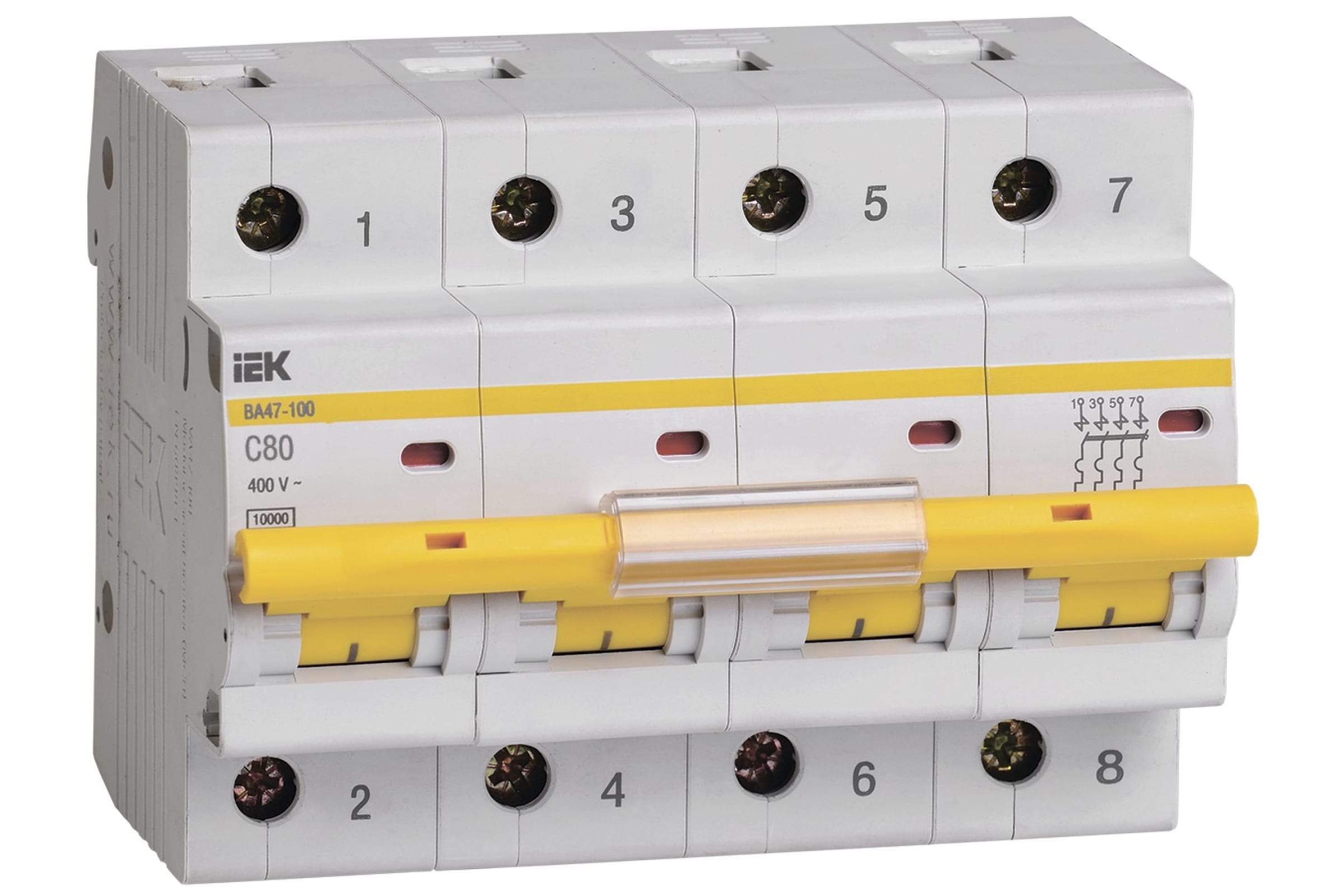 

Выключатель автоматический IEK ВА47-100 четырехполюсный (4P/4П) 80А C 10кА (MVA40-4-080-C)