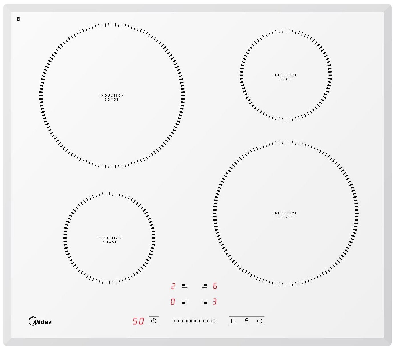 

Индукционная варочная панель Midea MIH64721FW 4 конфорки, белый (MIH64721FW), MIH64721FW