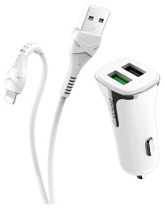 

Автомобильное зарядное устройство Hoco Z31 , 2xUSB, 3.4A, 15Вт, QC, кабель Lightning 8-pin, белый, Z31